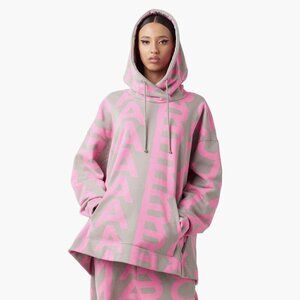 Marc Jacobs Monogram Oversize  Unisex Hoodie Sweater - Taupe & Pink Medium